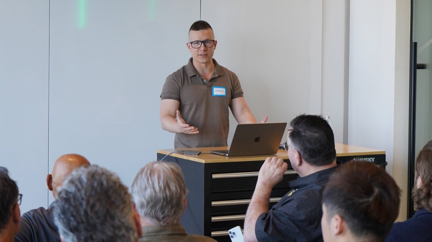 Stephan Fitzpatrick speaking to a technology audience